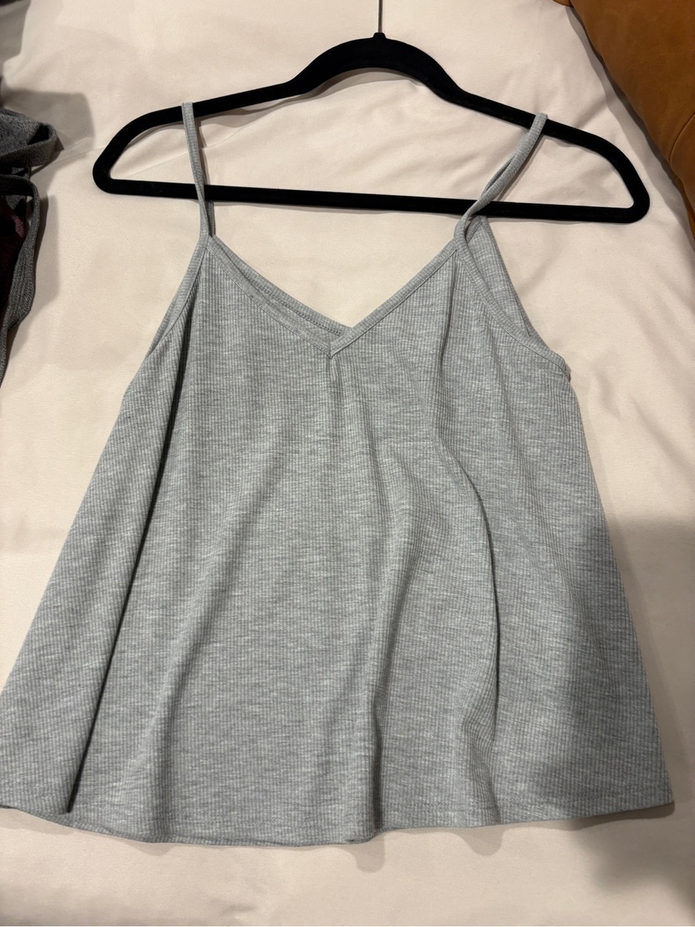 Light Gray Ribbed V-Neck Spaghetti Strap Tank
